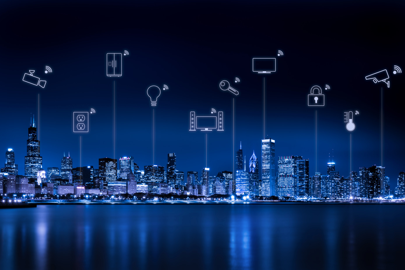Chicago city skyline with internet of things