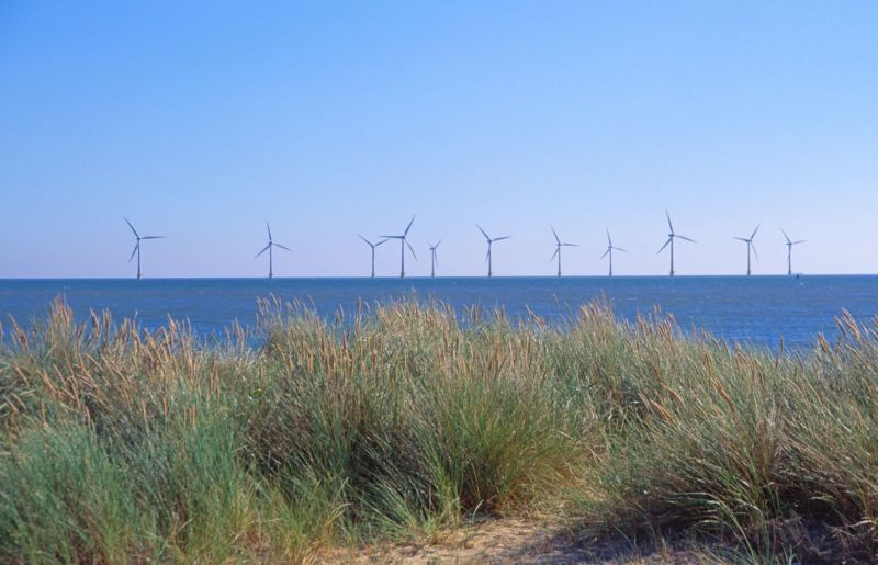 Scroby Sands offshore wind farm Caister Great Yarmouth Norfolk England